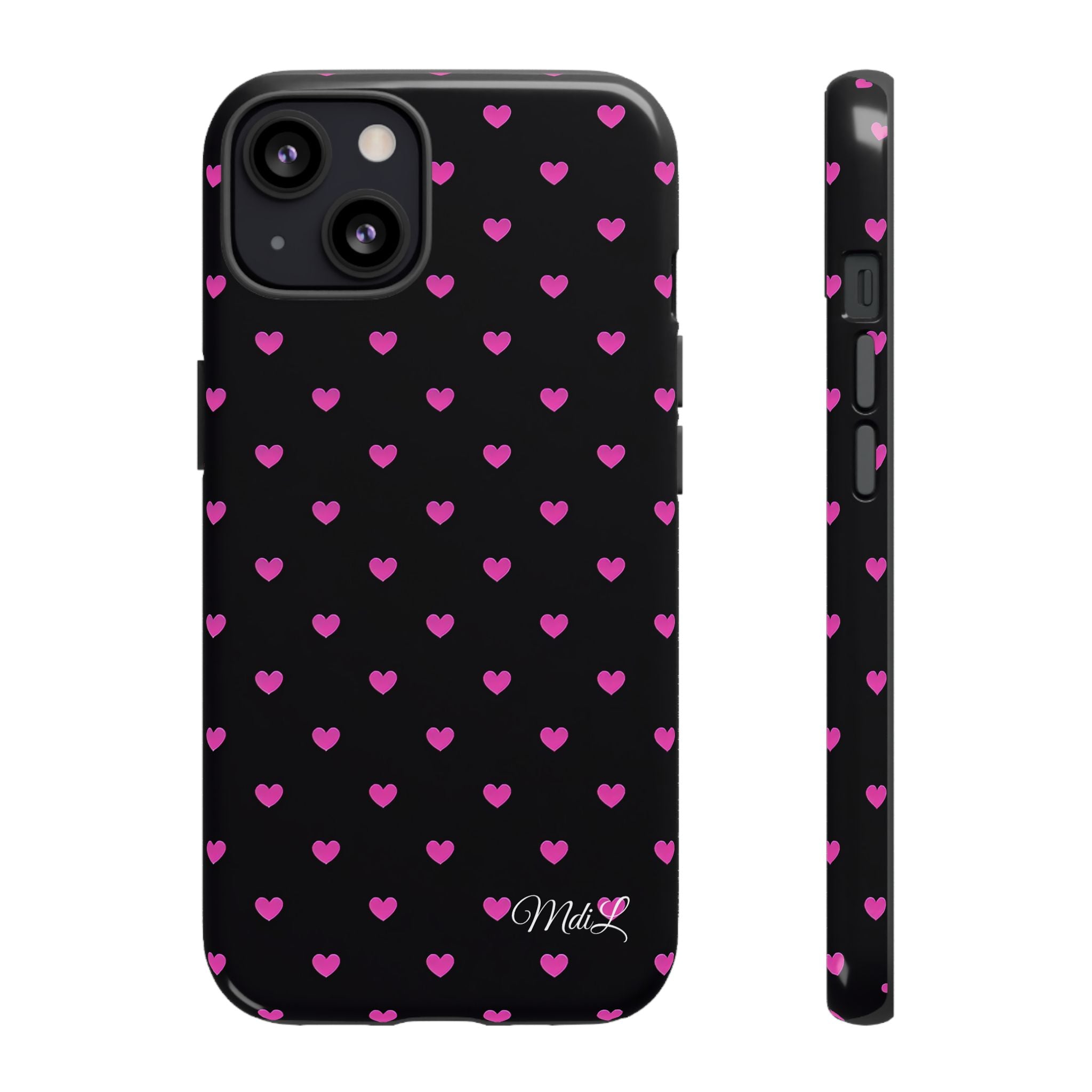 Dotted Hearts | Neon Pink and Black - Mare di Luna