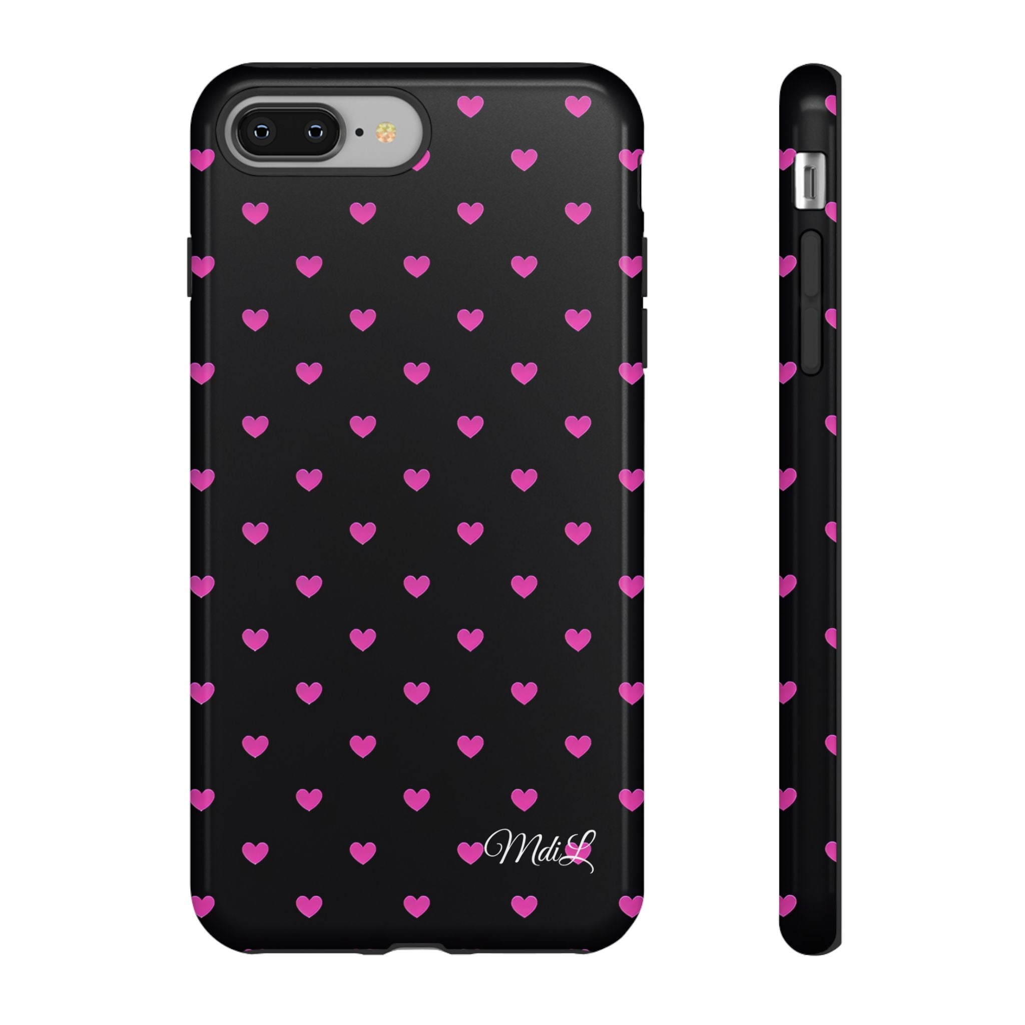 Dotted Hearts | Neon Pink and Black - Mare di Luna