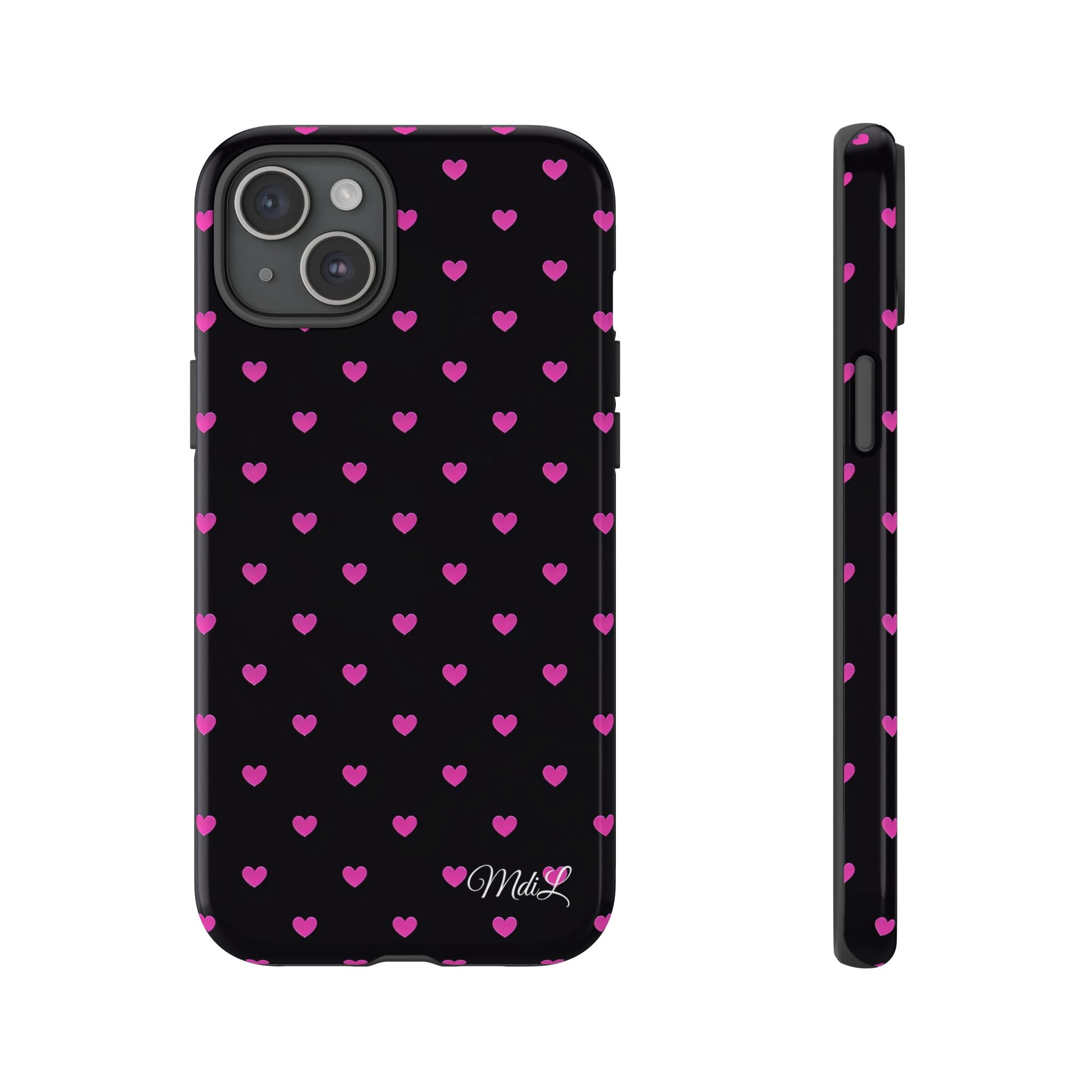Dotted Hearts | Neon Pink and Black - Mare di Luna