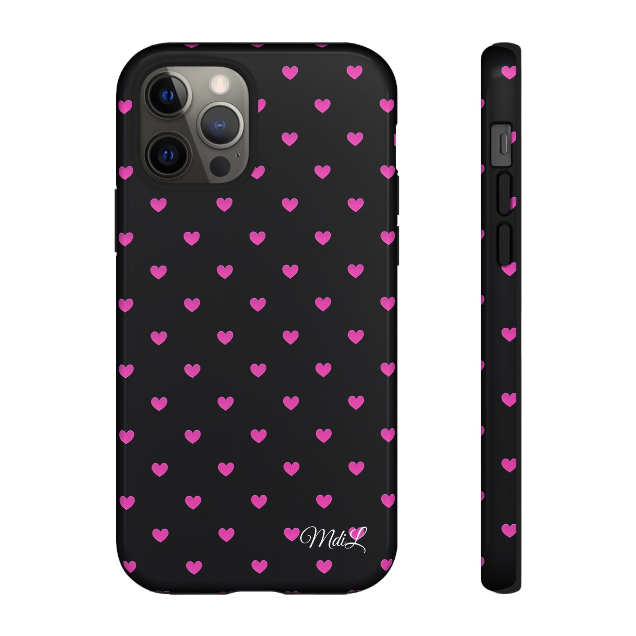 Dotted Hearts | Neon Pink and Black - Mare di Luna