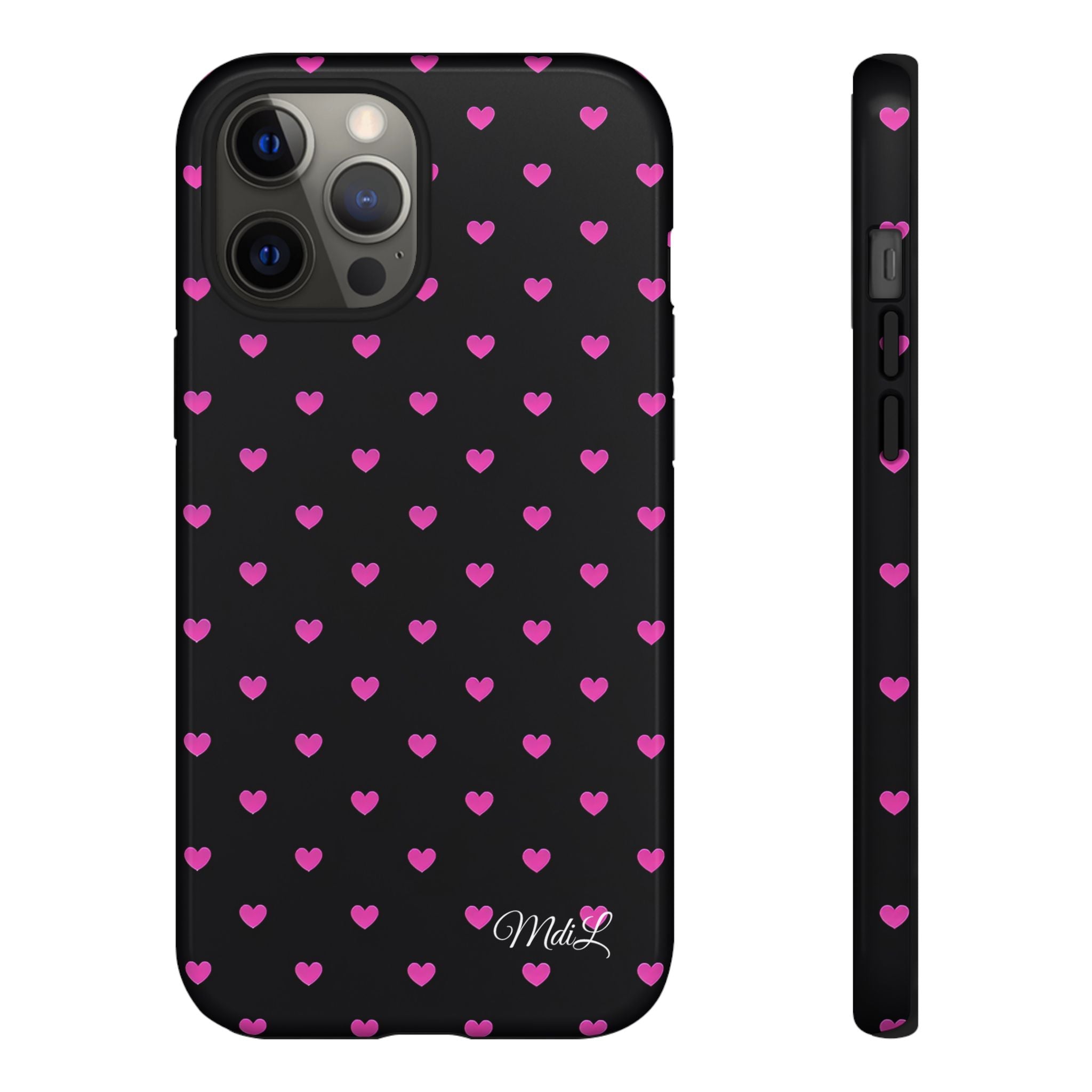 Dotted Hearts | Neon Pink and Black - Mare di Luna