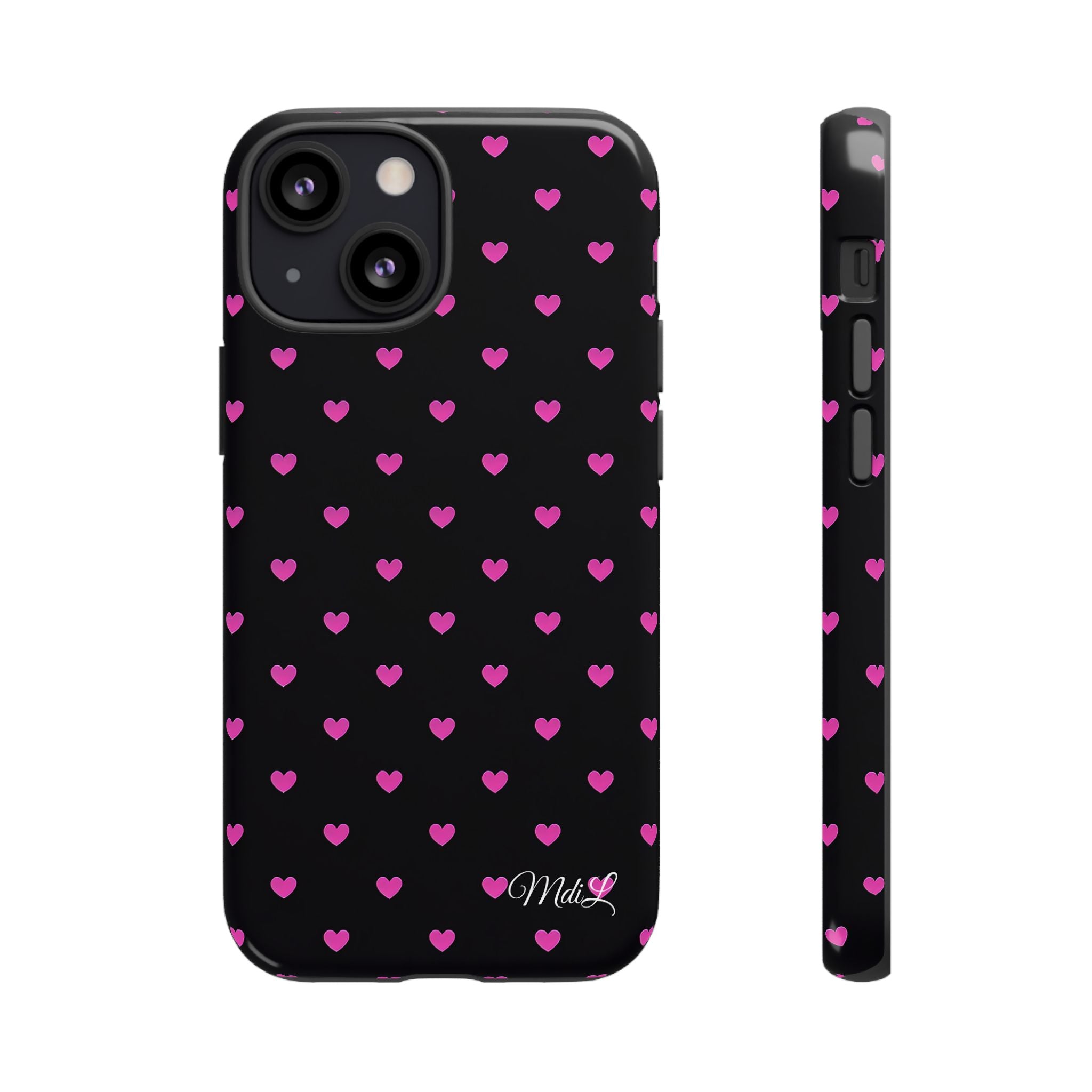 Dotted Hearts | Neon Pink and Black - Mare di Luna