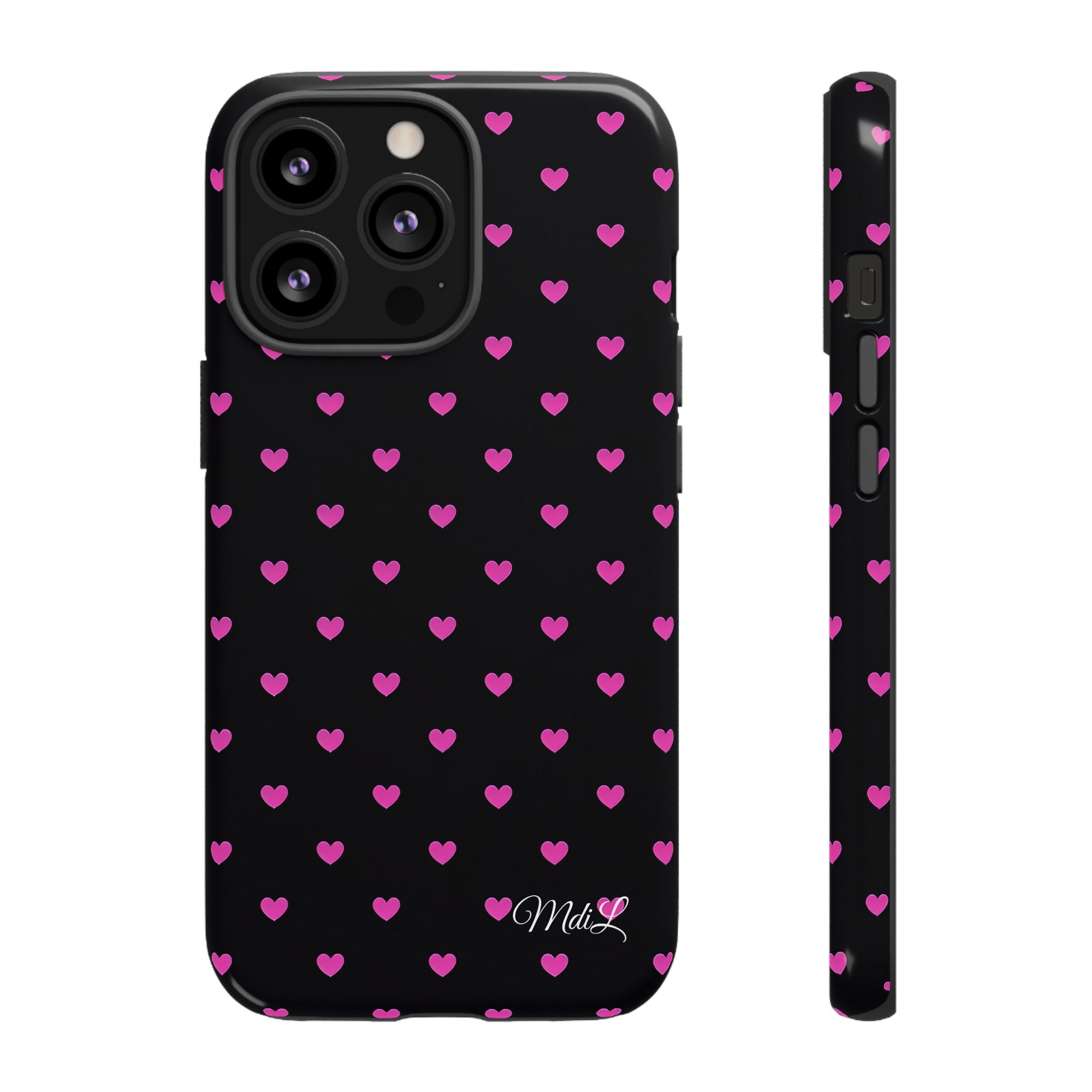 Dotted Hearts | Neon Pink and Black - Mare di Luna