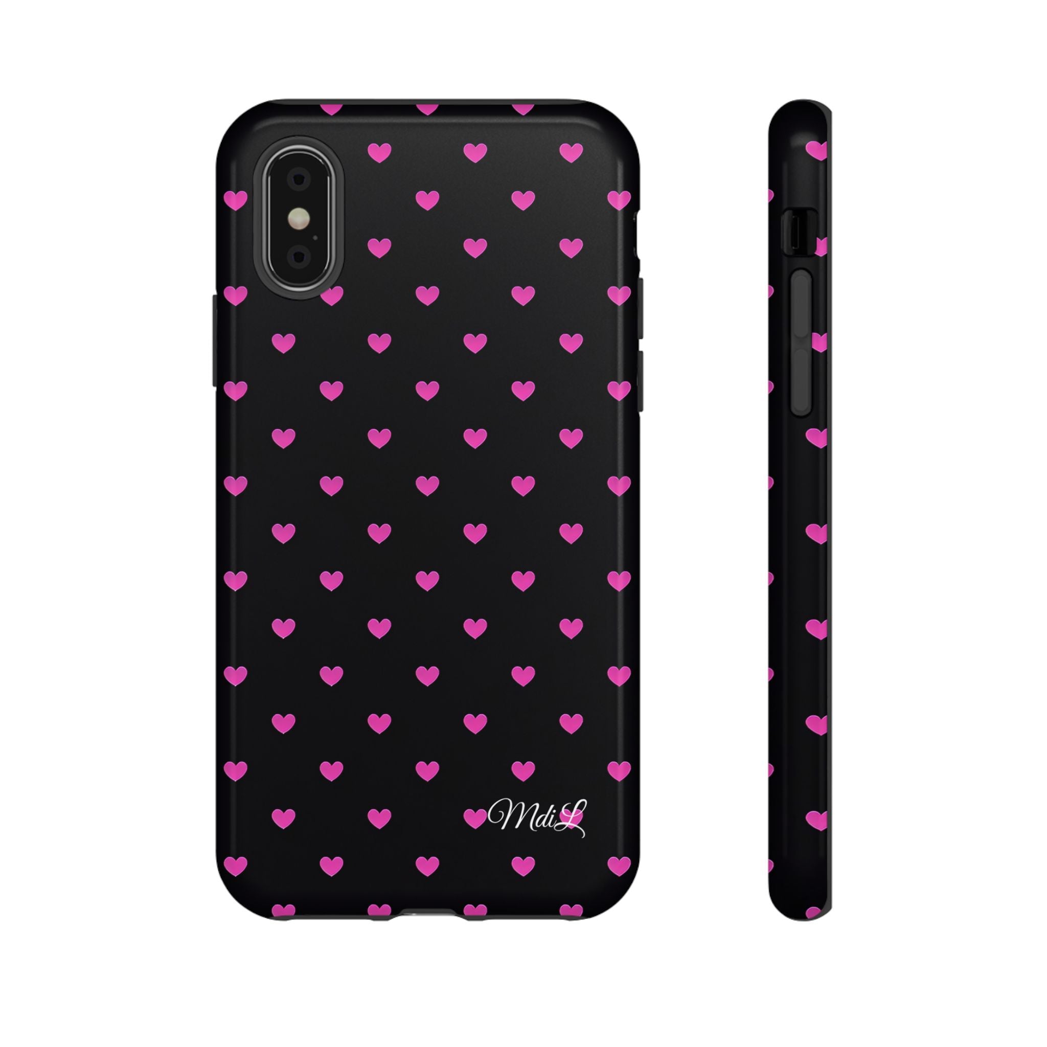 Dotted Hearts | Neon Pink and Black - Mare di Luna