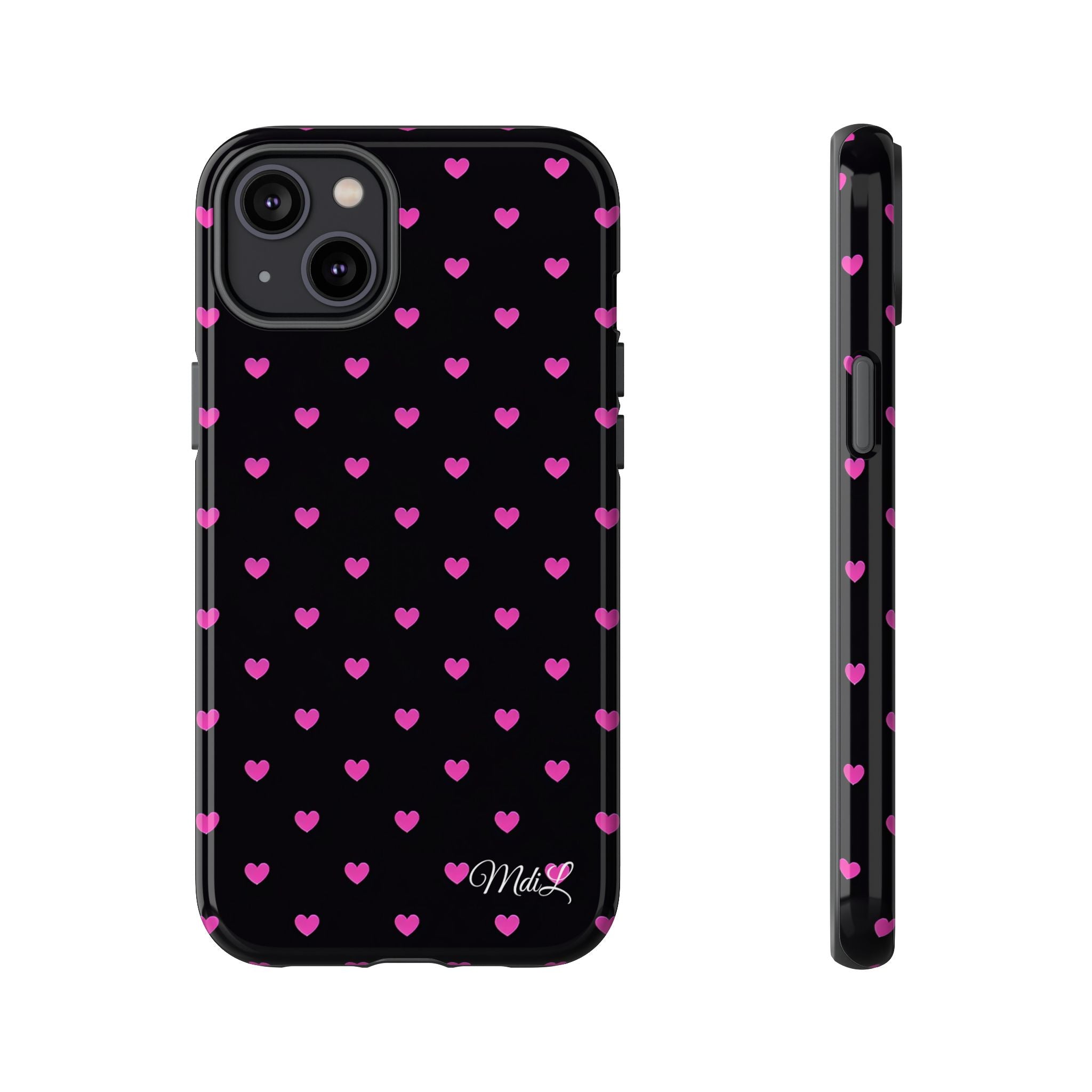Dotted Hearts | Neon Pink and Black - Mare di Luna