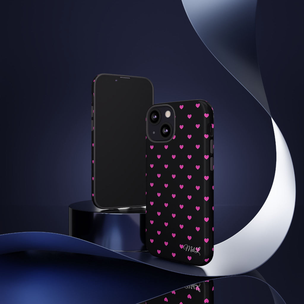 Dotted Hearts | Neon Pink and Black - Mare di Luna